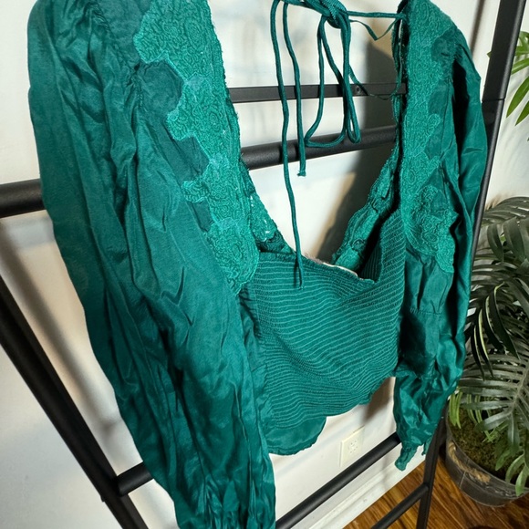 Free People NWOT Janelle Lace Long Sleeve Top - Balsam / Emerald XL - Picture 3 of 5